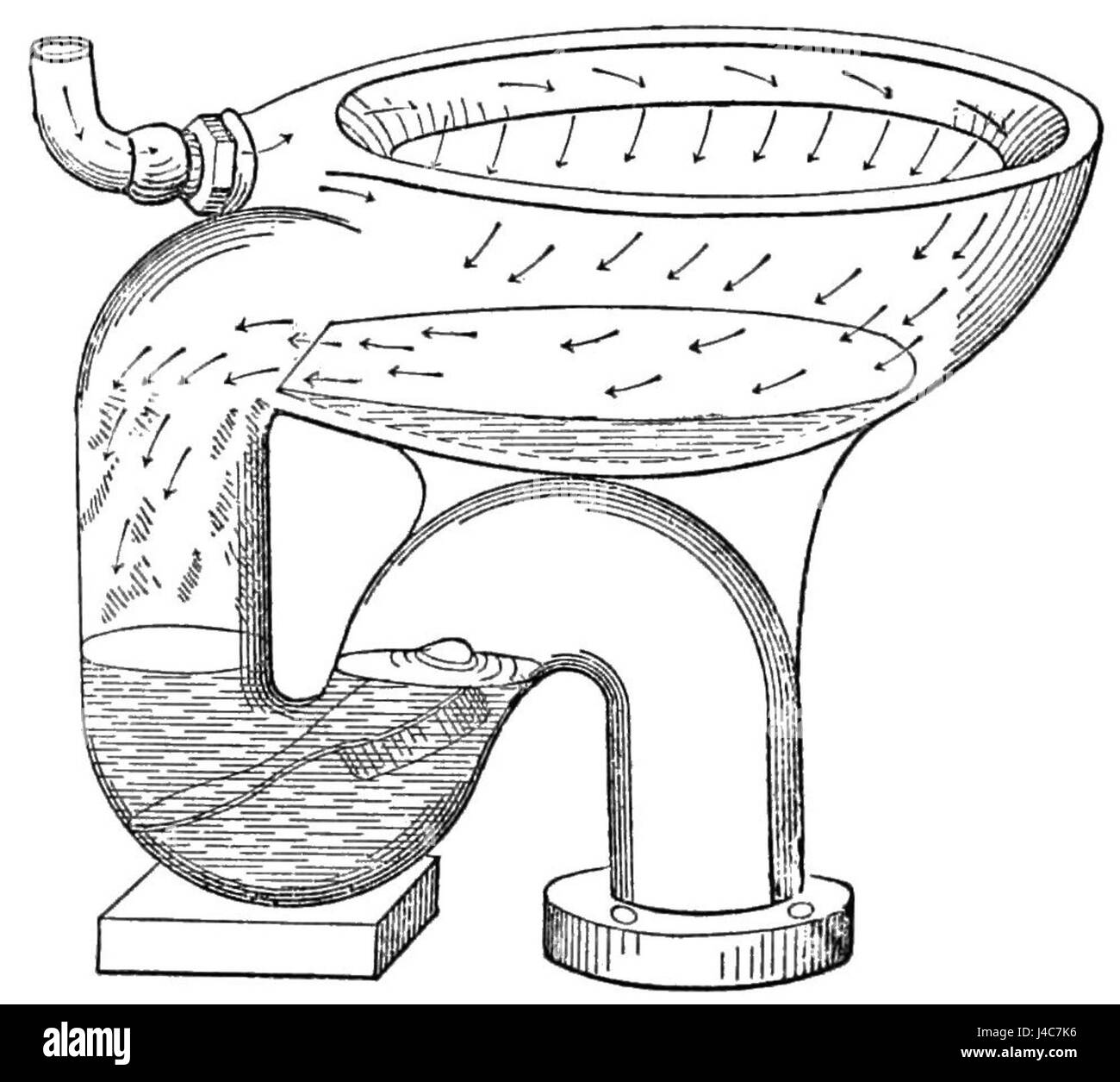 Questa voce si riferisce a una descrizione tecnica di un sistema di armadio ad acqua (WC) con un'ostruzione nascosta. Fa parte di un manuale o di una guida sui progetti di idraulica o costruzione. Foto Stock