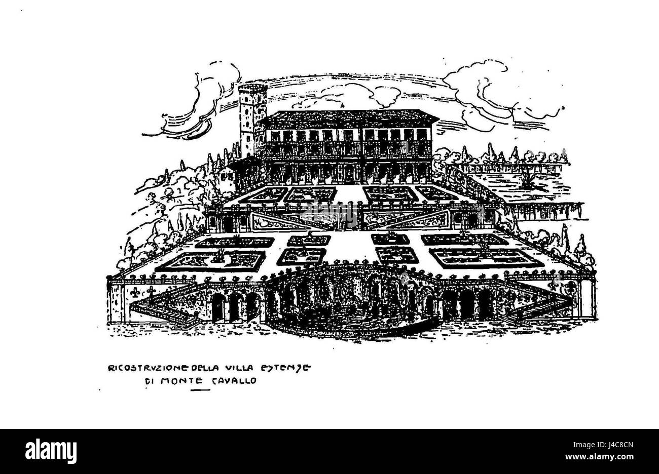 Questa frase si riferisce alla ricostruzione della Villa di Monte Cavallo a Roma. La villa, nota anche come Palazzo del Quirinale, ha un significato storico ed è stata oggetto di sforzi di conservazione e ristrutturazione. Foto Stock