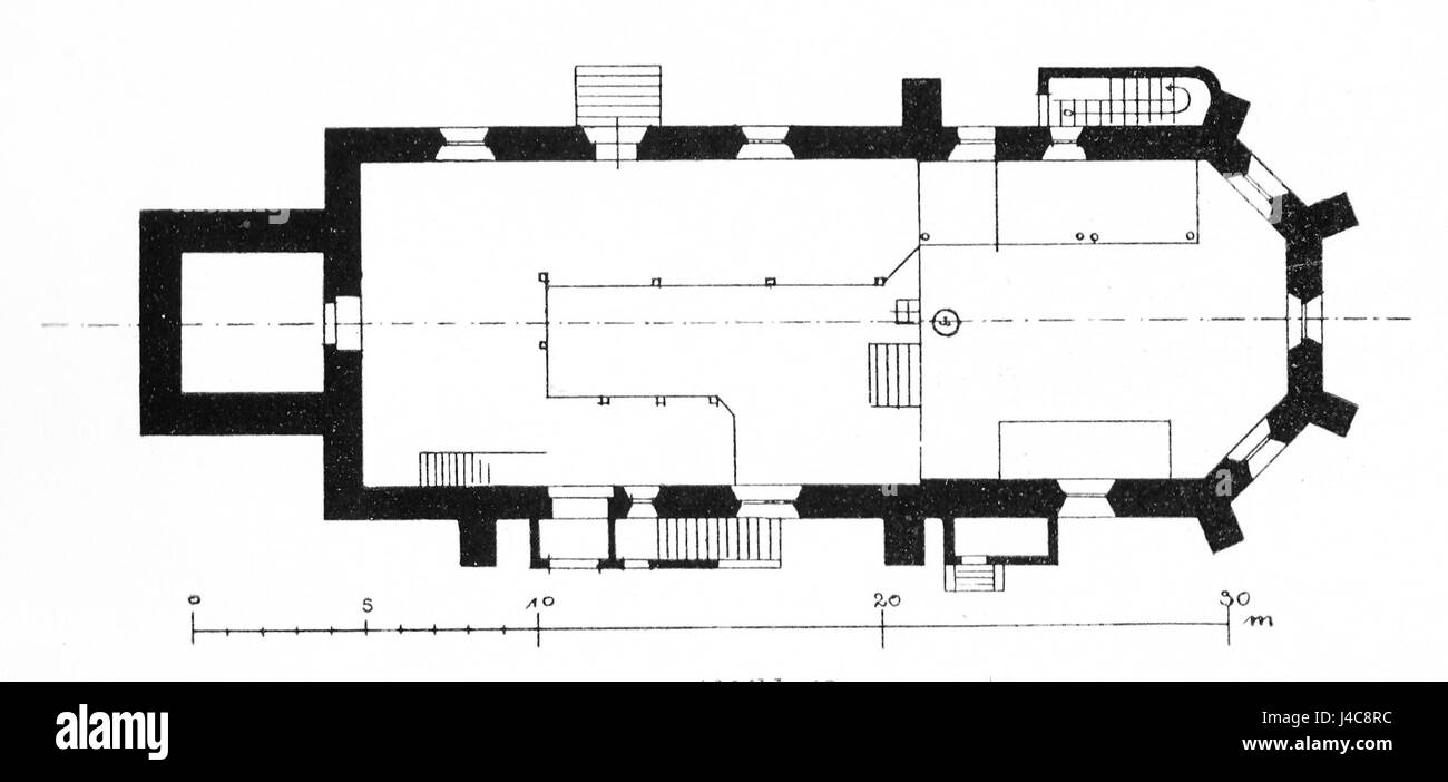 La planimetria (Grundriss) di St. Ulrich a Rastede, che fornisce informazioni sul design architettonico e la disposizione della chiesa. Foto Stock