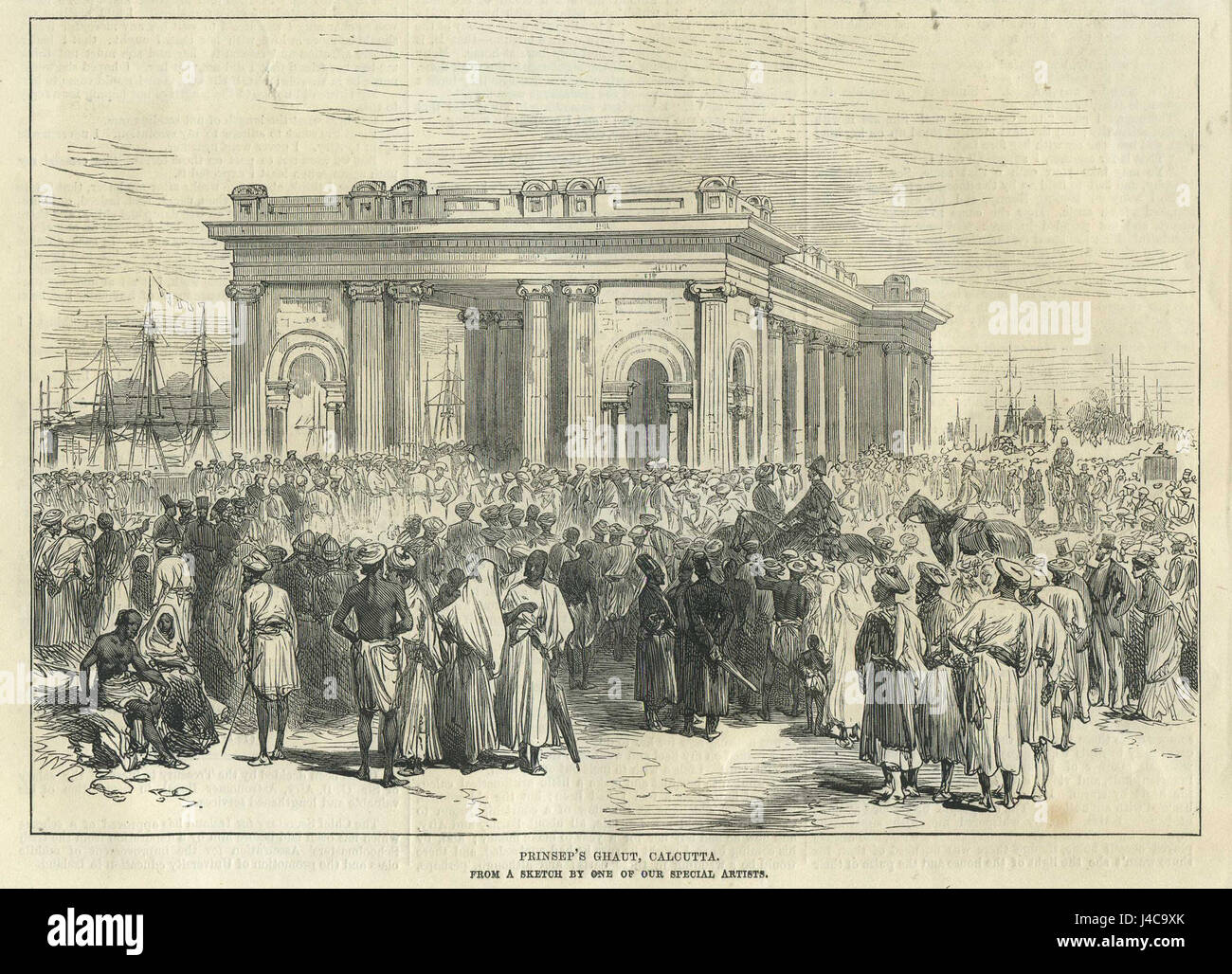 Un'illustrazione del 1876 tratta dal "Illustrated London News" che raffigura Ghaut di Prinsep in India, catturando un monumento storico e i suoi dintorni. Foto Stock