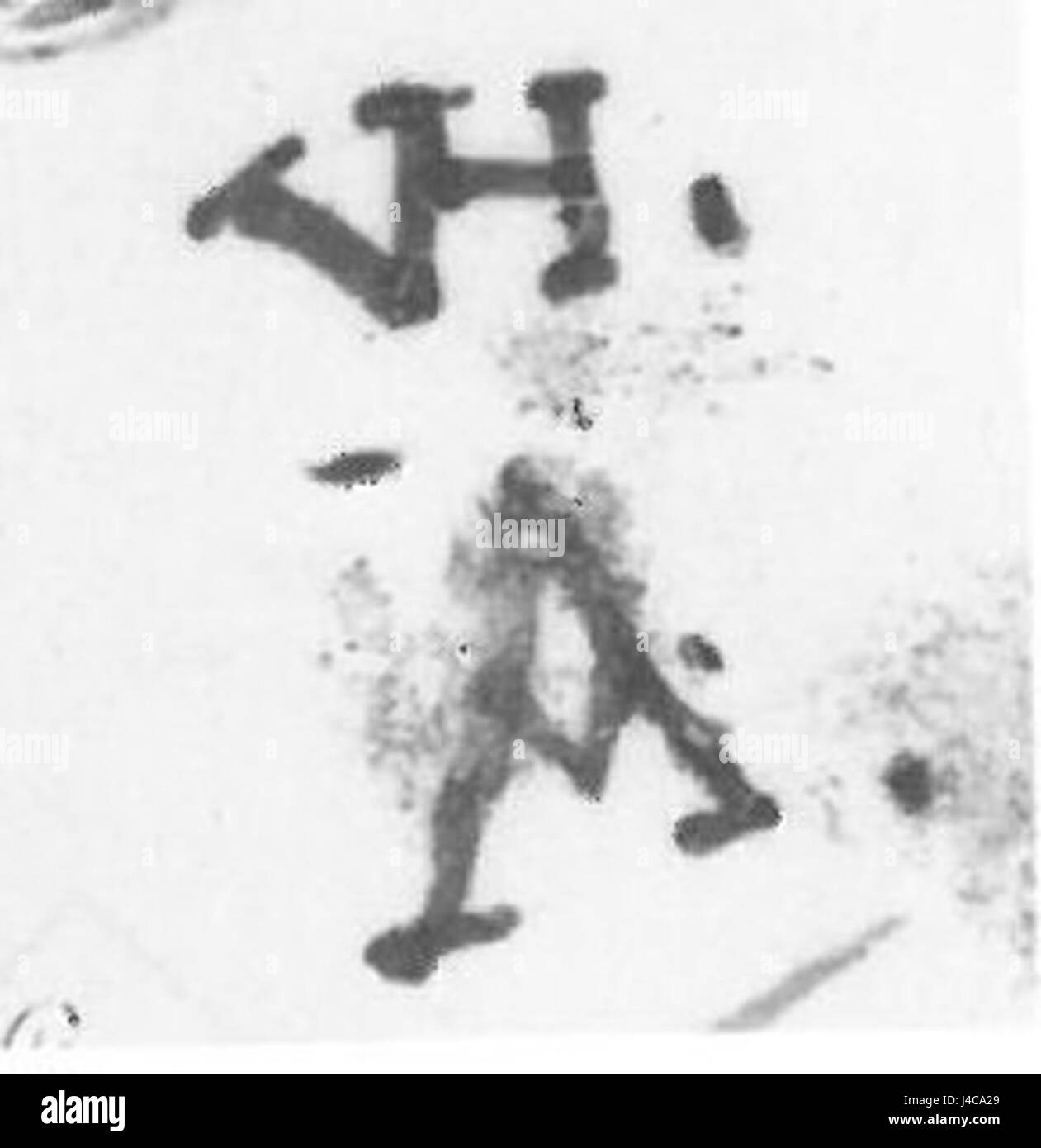 Porzellanmarke VH 11 si riferisce a un marchio di porcellana, che indica il produttore o il produttore di un pezzo di porcellana, tipicamente utilizzato per l'identificazione o l'autenticità negli oggetti d'antiquariato e nella cina fine. Foto Stock