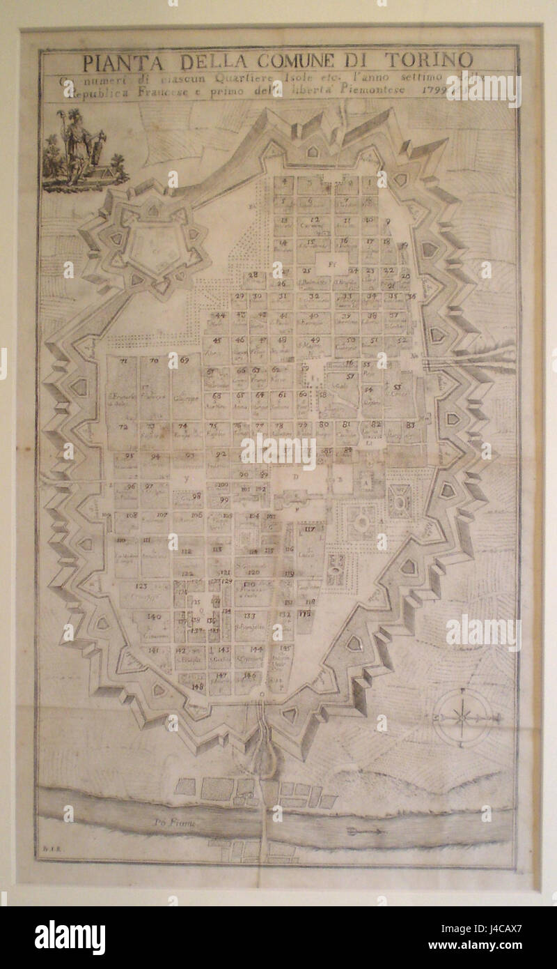 Pianta della comune di Torino (1799) Foto Stock