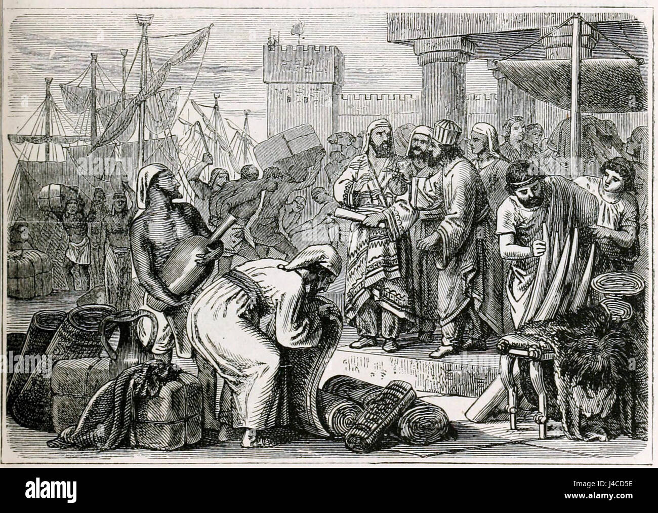 I Fenici erano antichi commercianti e mercanti, noti per le loro attività marittime nel Mediterraneo. Hanno stabilito potenti reti commerciali e contribuito in modo significativo alle antiche economie e agli scambi culturali. Foto Stock