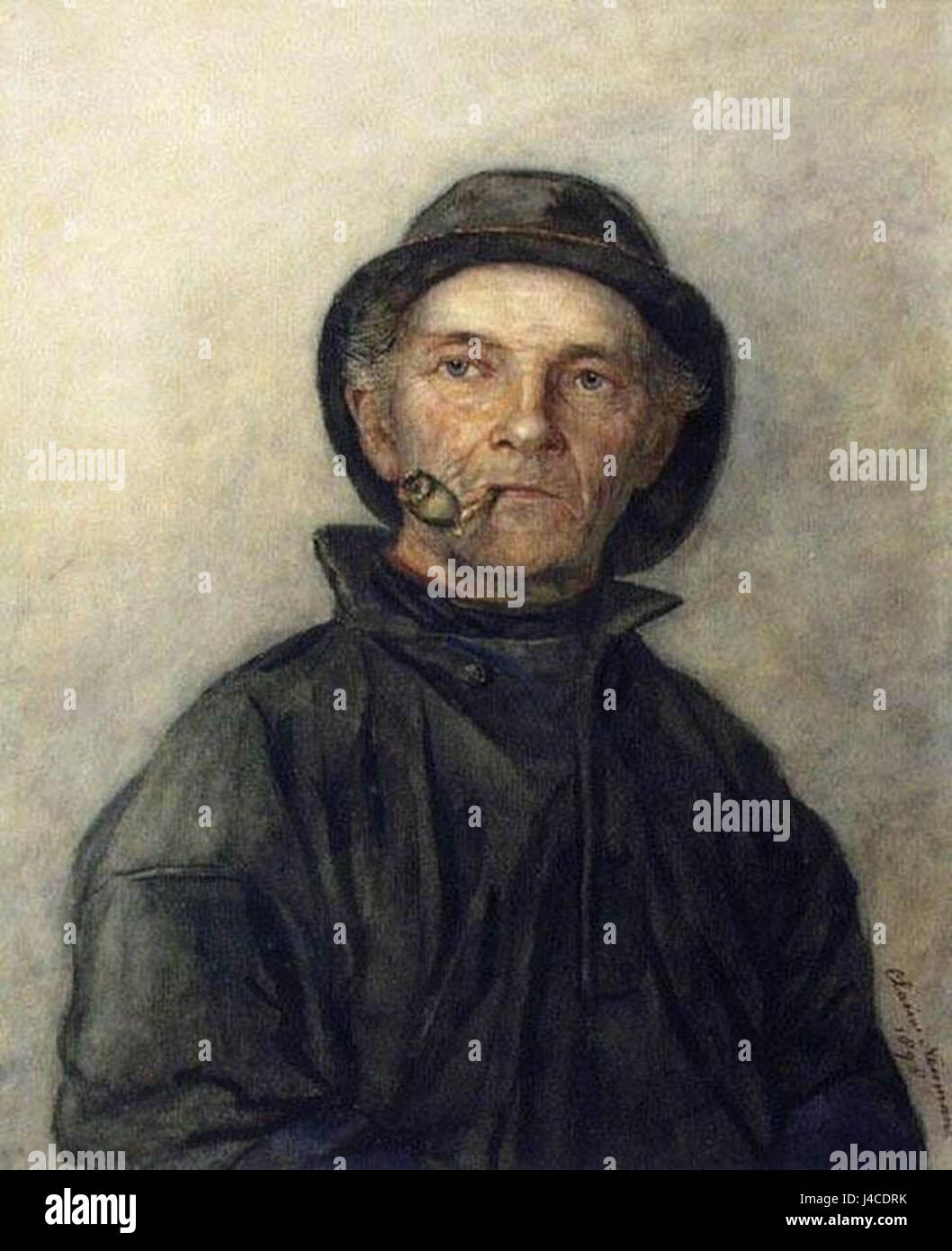 Un'opera d'arte di Clasine Neuman del 1898 intitolata "Rokende visser", probabilmente raffigurante i pescatori in una scena, probabilmente legata alla cultura olandese e alla vita marittima. Foto Stock