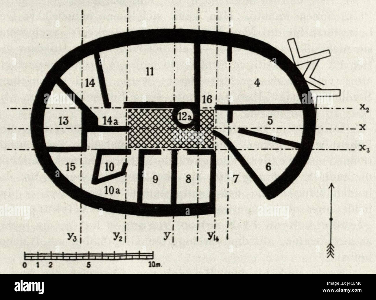 Plan des Ovalhauses von Chamaizi Sitia (Noack) Foto Stock