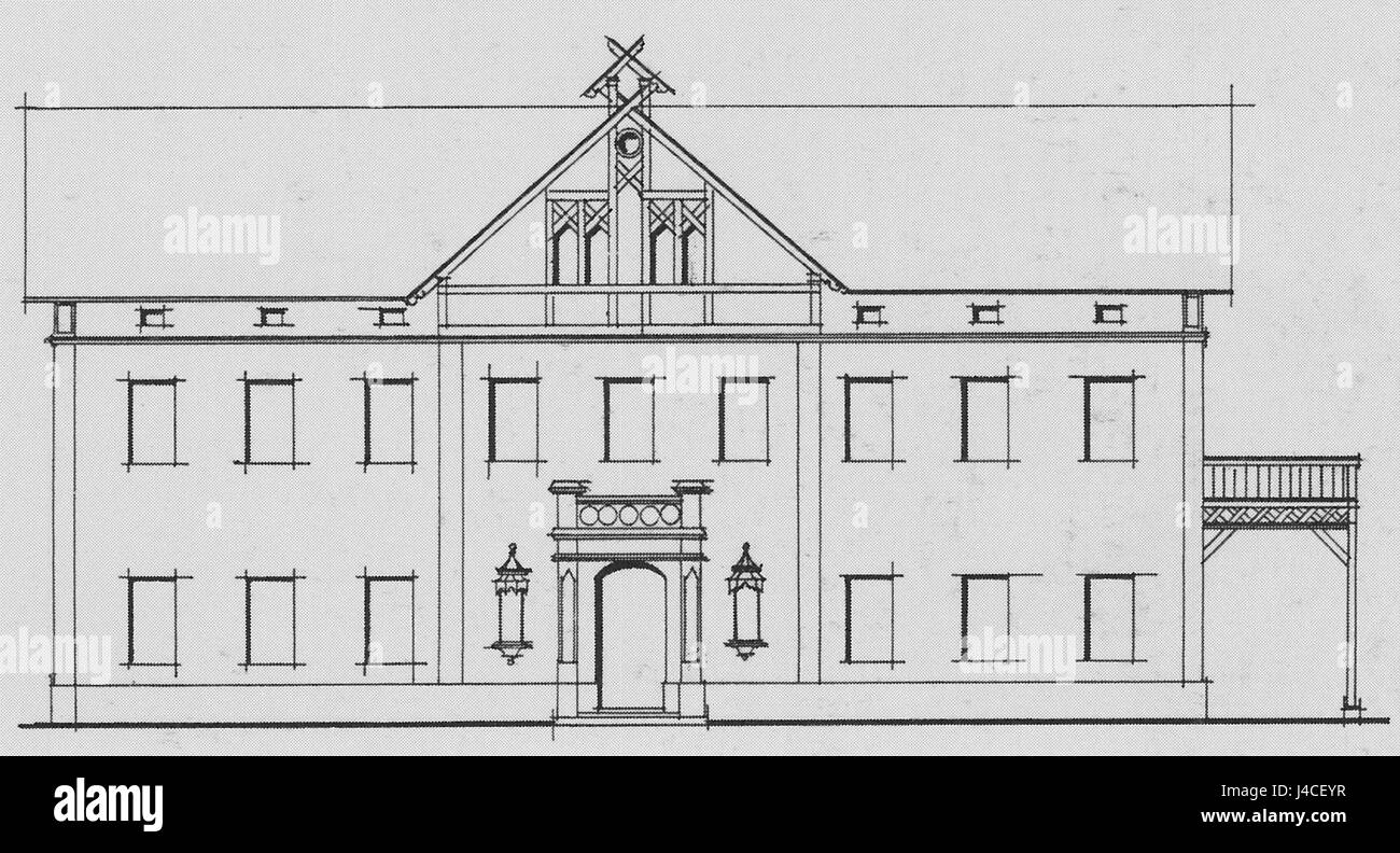 Un disegno di costruzione di Albertsburg a Radebeul, Germania, prima del 1898. Il piano architettonico raffigura lo stato dell'edificio prima che si verificassero modifiche o sviluppi durante la fine del XIX secolo. Foto Stock