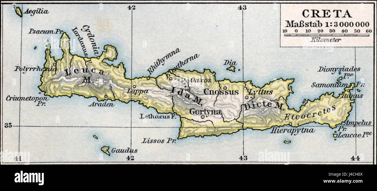 Putzger Creta si riferisce a una mappa o a un'opera storica relativa all'isola di Creta, che mostra le sue caratteristiche geografiche e il suo significato storico. La mappa o il documento è probabilmente una rappresentazione storica della struttura dell'isola durante un periodo specifico. Foto Stock