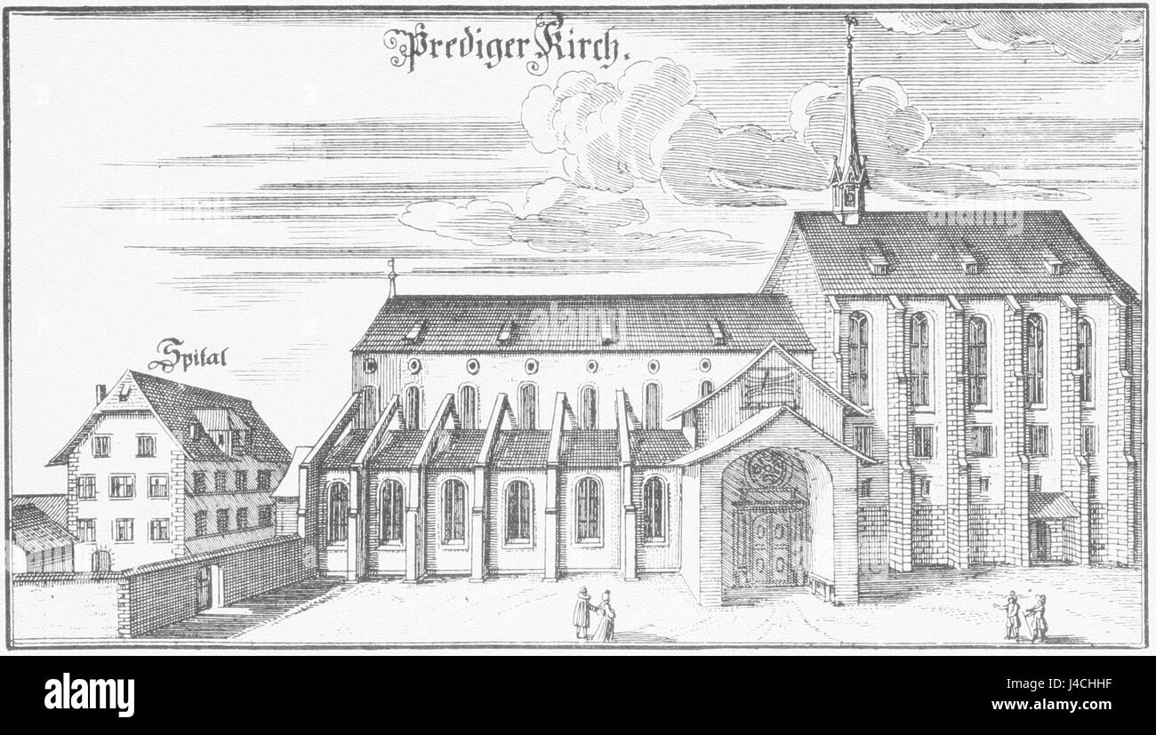 La Predigerkirche di Zurigo, costruita nel 1742, è un esempio significativo di architettura barocca. La chiesa è un punto di riferimento storico e religioso, che mostra il patrimonio culturale e architettonico di Zurigo. Foto Stock