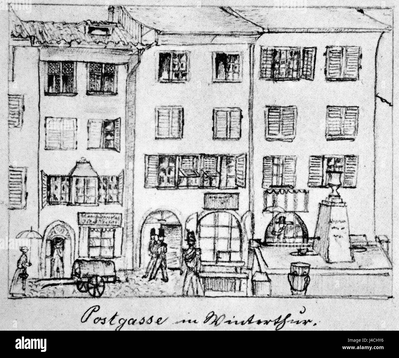 Rahn Postgasse nel 1854 si riferisce a una strada in una regione non specificata, con un significato storico durante quel periodo. Il riferimento può riguardare le rotte postali, lo sviluppo urbano o la pianificazione storica della città. Foto Stock