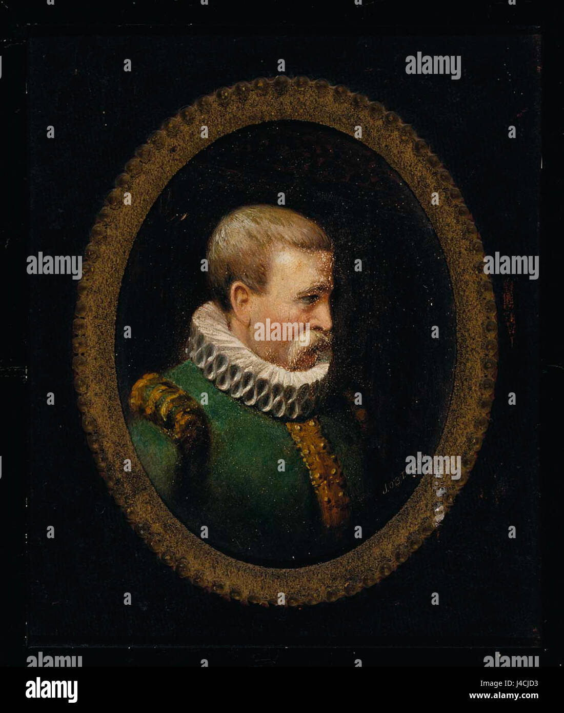 Questo ritratto raffigura un gentiluomo ugonotto del regno di Carlo IX, dipinto all'inizio del XX secolo. Riflette le tensioni e il significato culturale degli ugonotti durante questo periodo della storia francese. Foto Stock