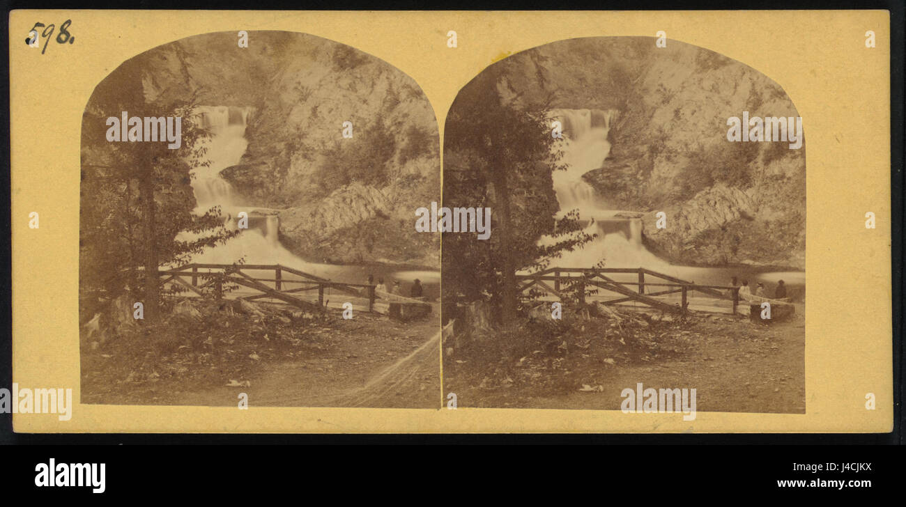Questa immagine storica raffigura il Poesten Kill a Troy, New York, scattata nel 1861. La foto mostra il fiume e il paesaggio circostante, con una notevole attenzione all'ambiente naturale e alle infrastrutture dell'epoca, come ponti o mulini vicino alla riva del fiume. Foto Stock