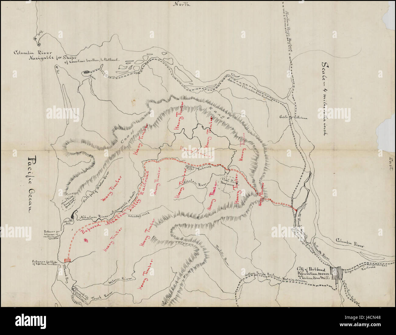 Proposta di percorso del 'Nehalem Valley Railroad' (circa 1902) Foto Stock