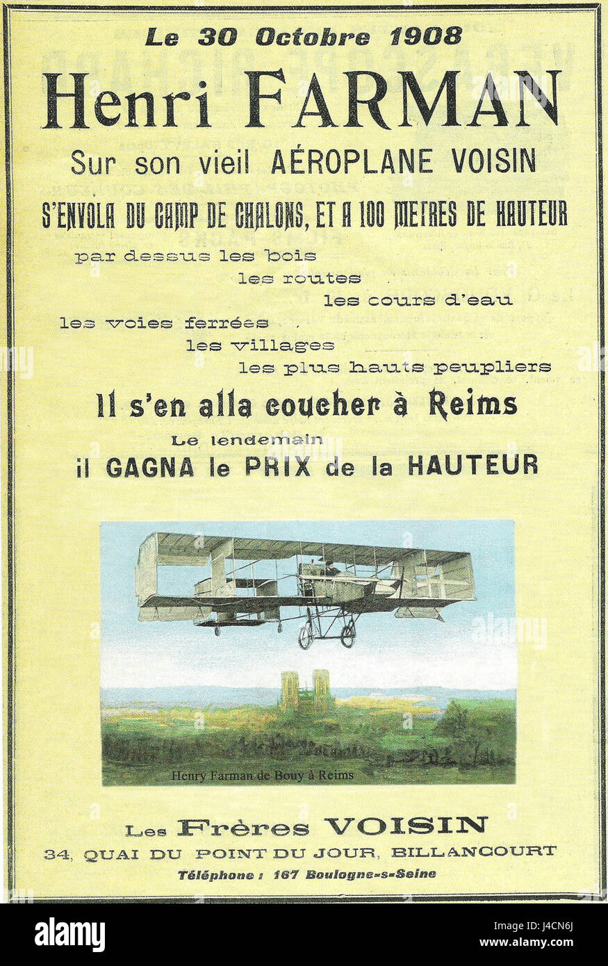 Il Pub Voisin, associato al Farman Aircraft, mette in evidenza un momento cruciale nella storia dell'aviazione. Questo evento è legato allo sviluppo del volo all'inizio del XX secolo e alle figure pionieristiche dell'aviazione. Foto Stock