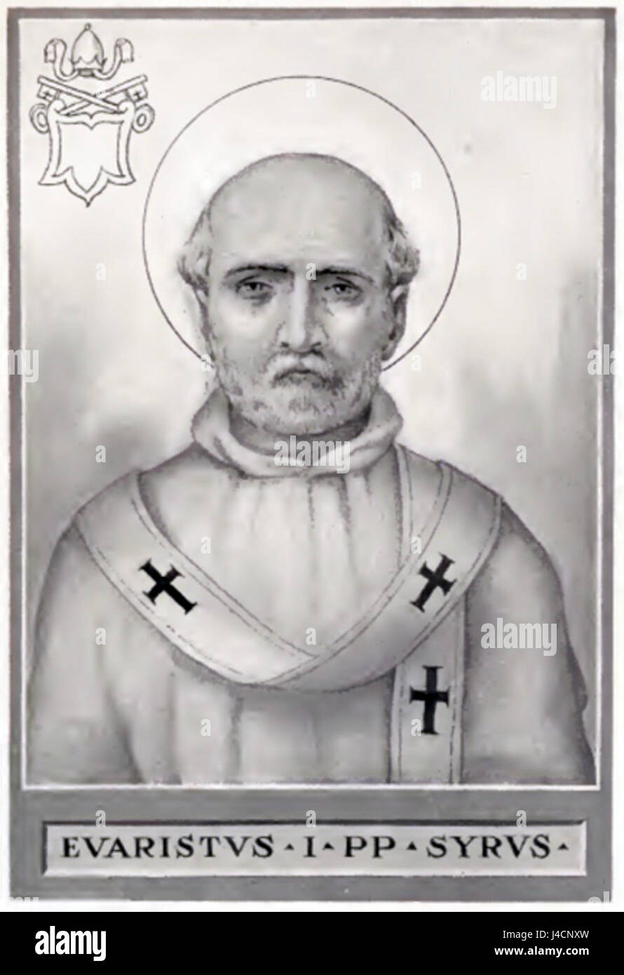 Papa Evaristo è stato il IX papa della Chiesa cattolica, in servizio all'inizio del II secolo. È noto per i suoi contributi allo sviluppo dell'organizzazione e della leadership della chiesa. Foto Stock