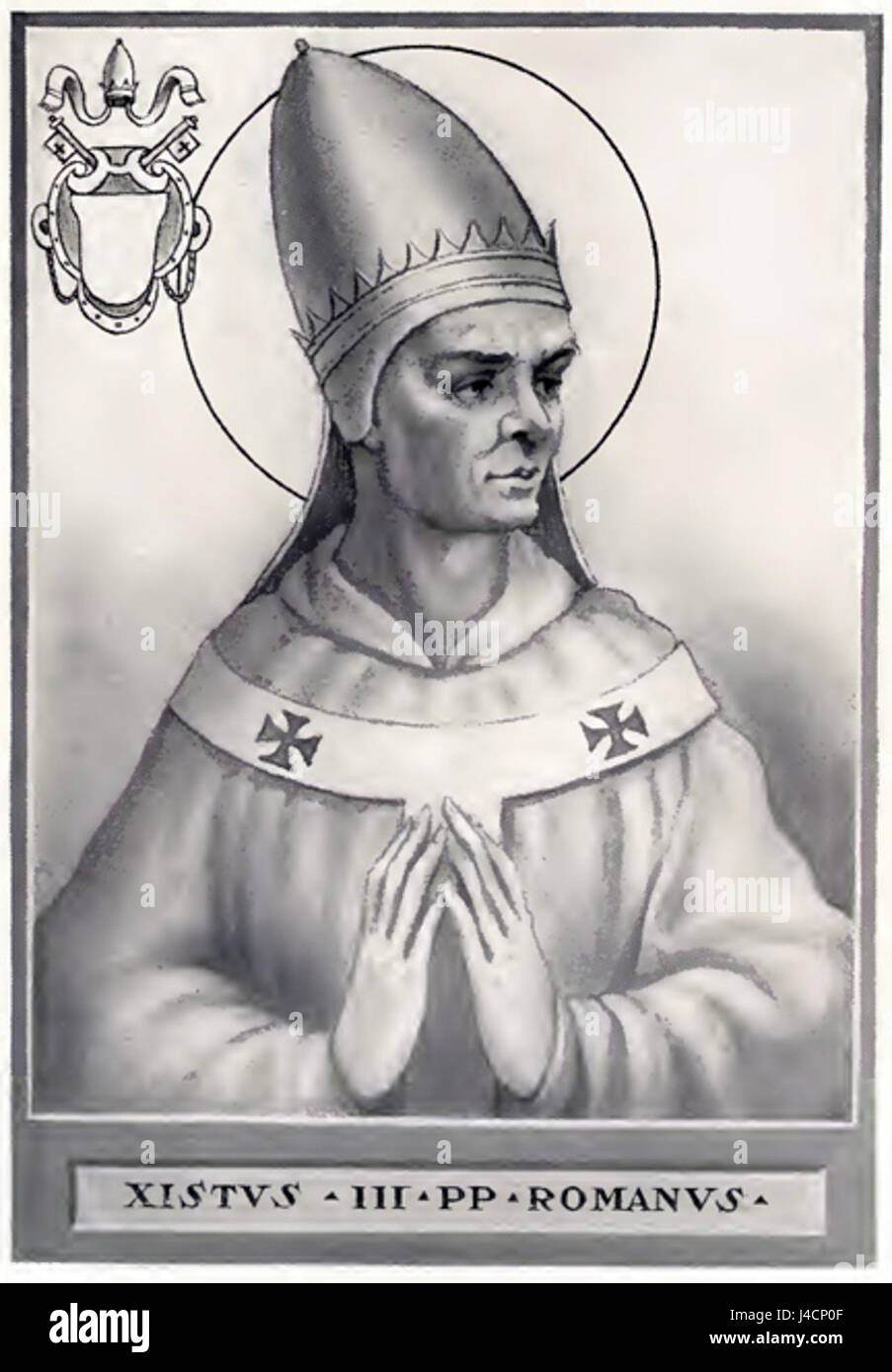 Questo ritratto raffigura Papa Sisto III, che servì come papa dal 432 al 440 d.C. Il suo papato fu segnato dagli sforzi nella ricostruzione della chiesa e dai contributi teologici alla chiesa paleocristiana. Foto Stock