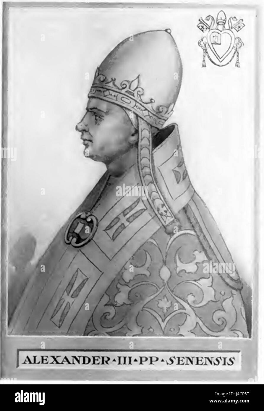 Papa Alessandro III fu il capo della Chiesa cattolica dal 1159 al 1181. Il suo papato è noto per i suoi sforzi nella riforma della chiesa, nella diplomazia e nel consolidamento del potere papale durante il XII secolo. Foto Stock