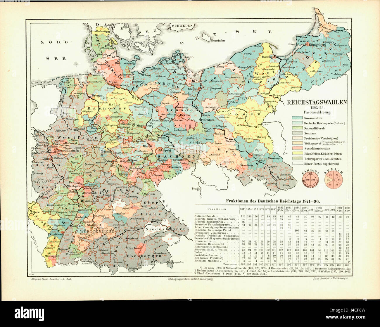 Il "Reichstagswahlkarte" si riferisce a una mappa o grafico delle elezioni del Reichstag tedesco del 1893 e del 1898, che probabilmente mostrano risultati di voto o cambiamenti politici durante questi anni in Germania. Foto Stock