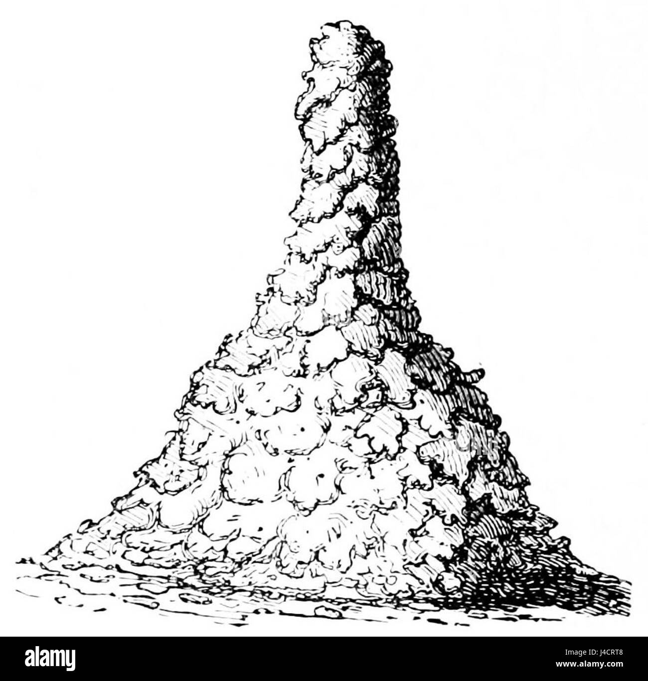 Questa immagine mostra una massa di lava raffreddata che si è formata su una spirale, illustrando i processi vulcanici e le formazioni geologiche. Foto Stock