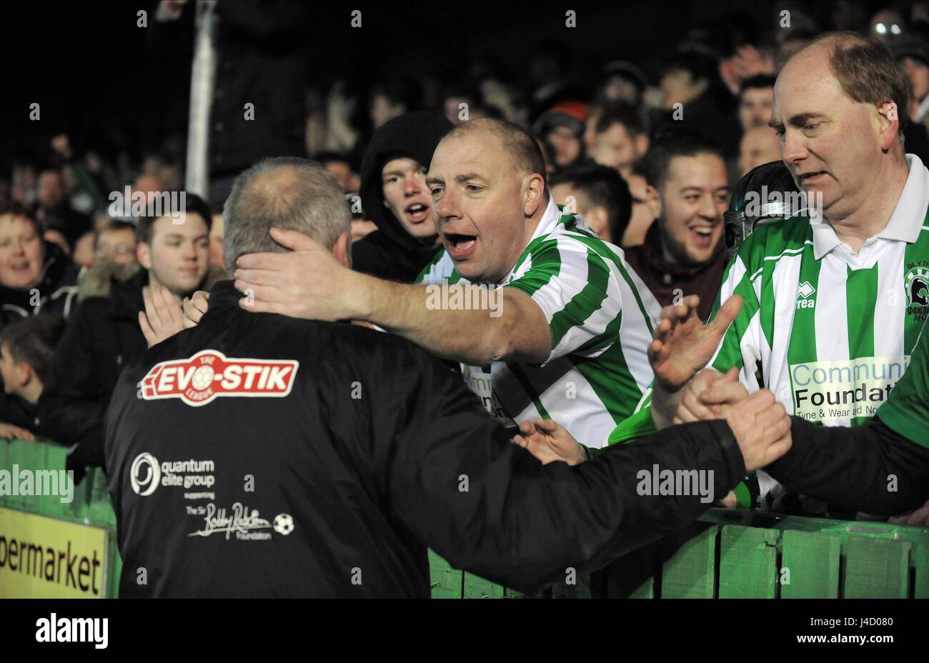 TOM WADE & BLYTH FAN BLYTH SPARTANS V BIRMINGHAM CI CROFT PARK BLYTH INGHILTERRA 03 Gennaio 2015 Foto Stock