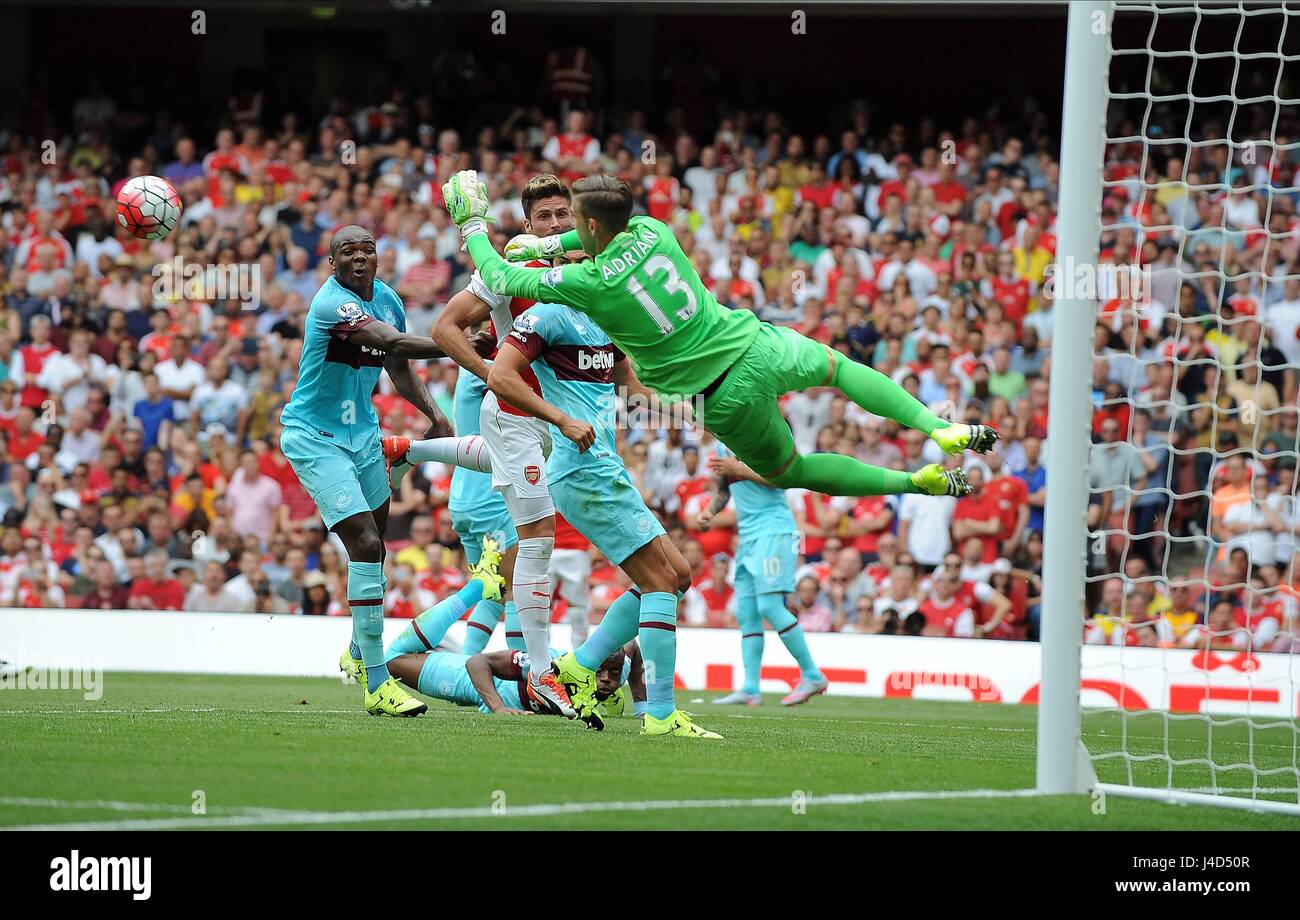 WEST HAM UNITED PORTIERE ADR ARSENAL V West Ham United Emirates Stadium Londra Inghilterra 09 Agosto 2015 Foto Stock