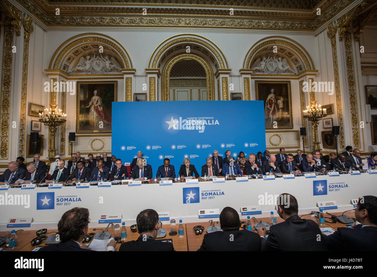 Il 2017 Somalia tenutasi a Lancaster House di Londra centrale, la quale è finalizzata a migliorare la stabilità e la prosperità in Somalia e a potenziare la risposta umanitaria alla siccità. Foto Stock