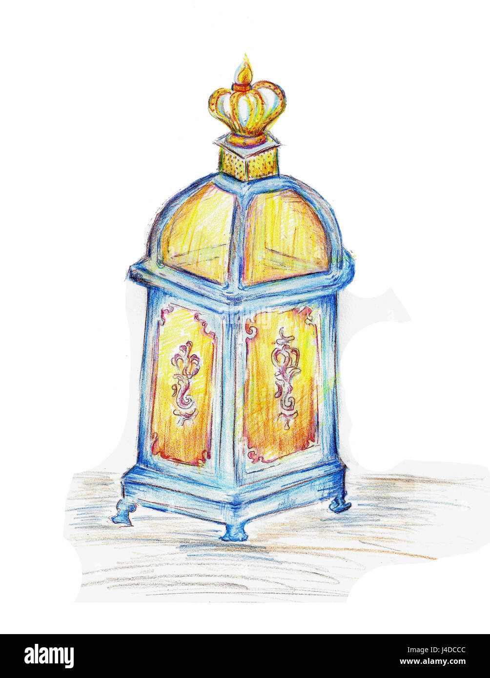 Lampada orientale illustrazione su sfondo bianco, del disegno a mano Foto Stock