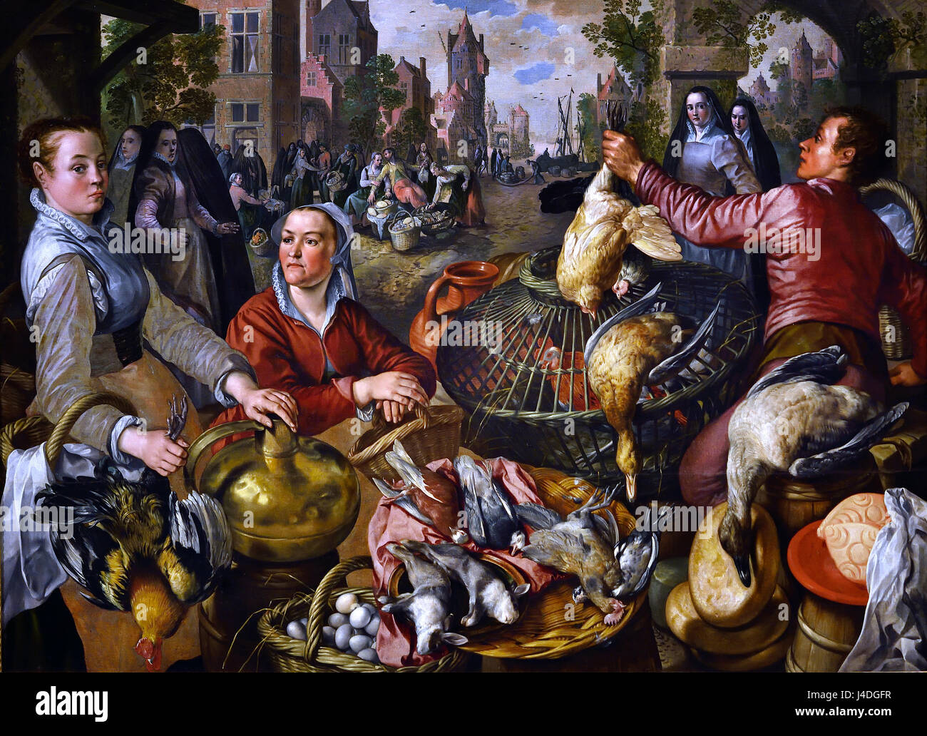 I quattro elementi: aria. Un mercato di pollame con il Figliol Prodigo in background 1570 Joachim Beuckelaer 1533-1574 Anversa Fiammingo Belgio Belgio Foto Stock