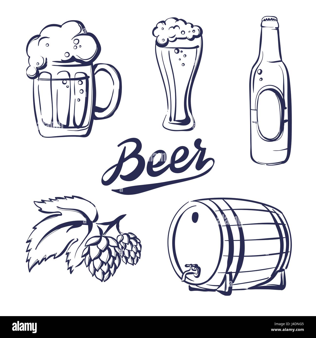 l'icona ha impostato birra Illustrazione Vettoriale