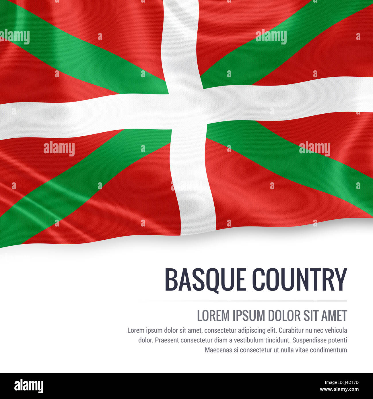 Spagna Paesi Baschi bandiera sventola su un isolato sullo sfondo bianco. Il nome dello stato e l'area di testo per il messaggio. Il rendering 3D. Foto Stock