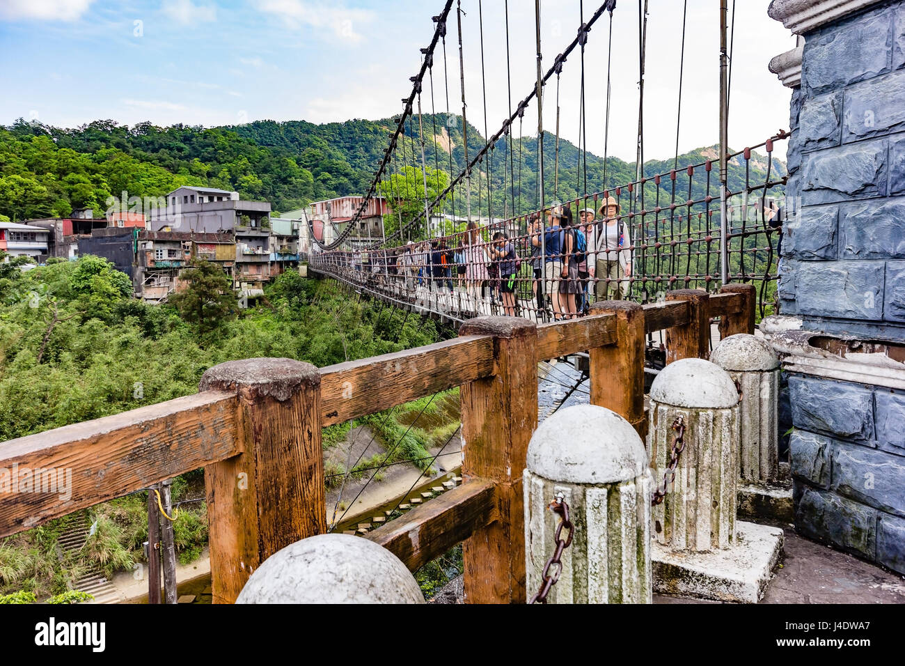 Sospensione Jingan legati a ponte tra Shifen e Nanshan Village at Shifen, Taiwan Foto Stock