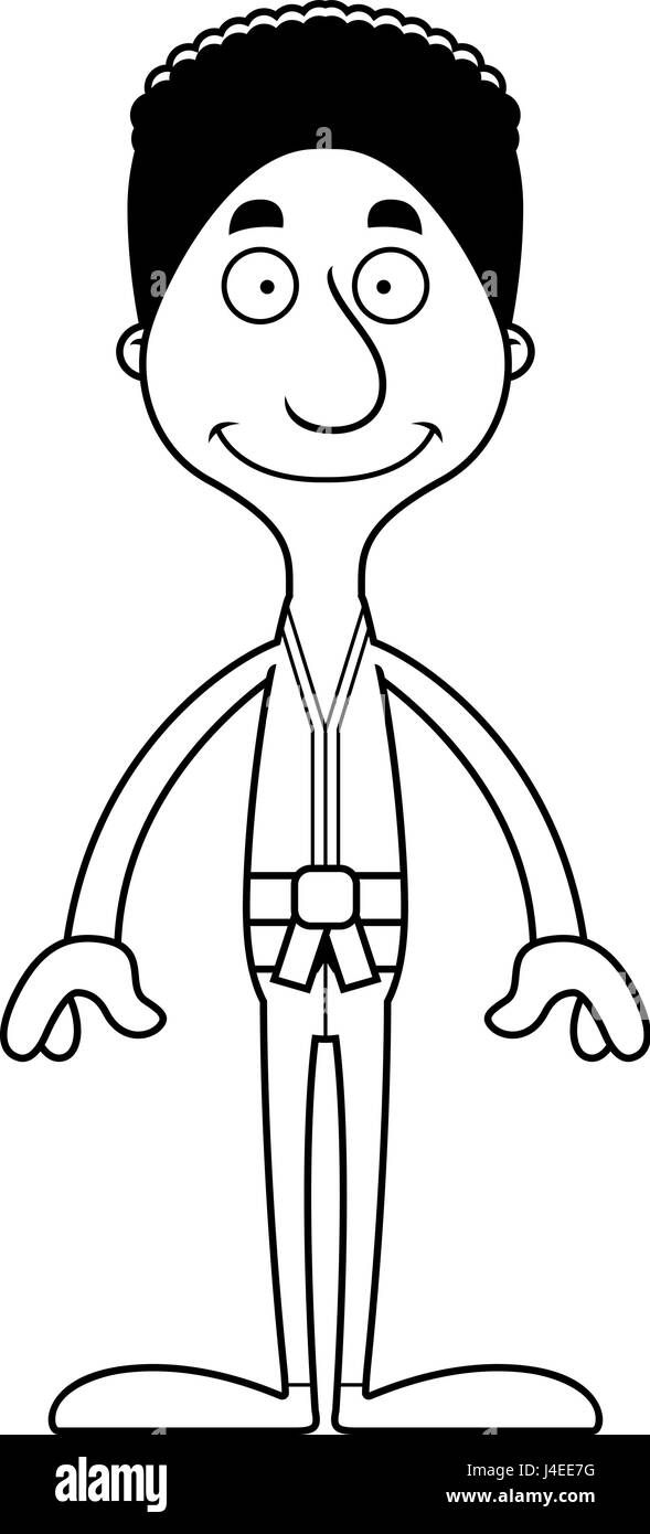 Un cartoon karate uomo sorridente. Illustrazione Vettoriale