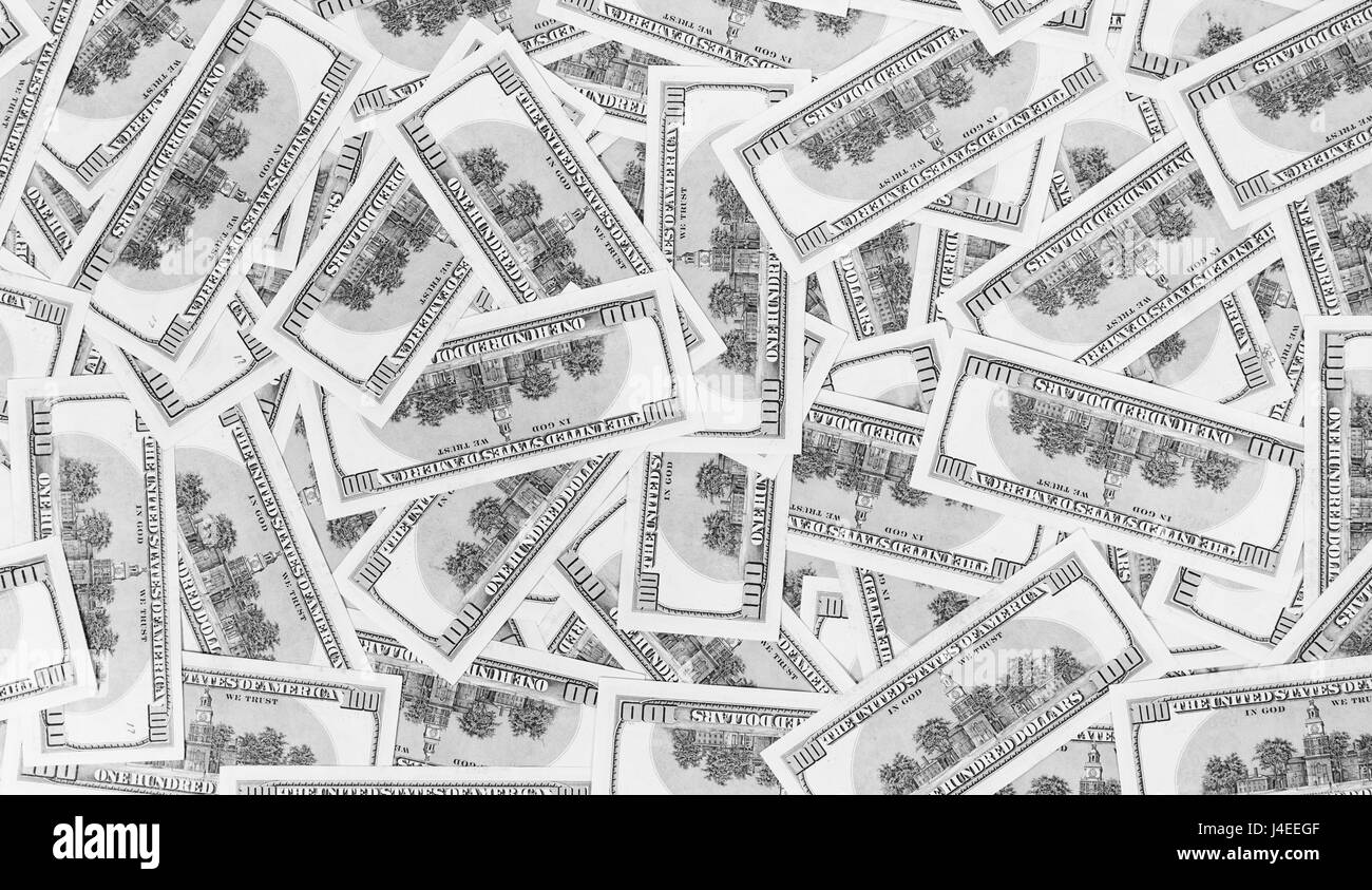 Lo sfondo da sparse banconote di dollari come astratta senza giunture. Foto Stock