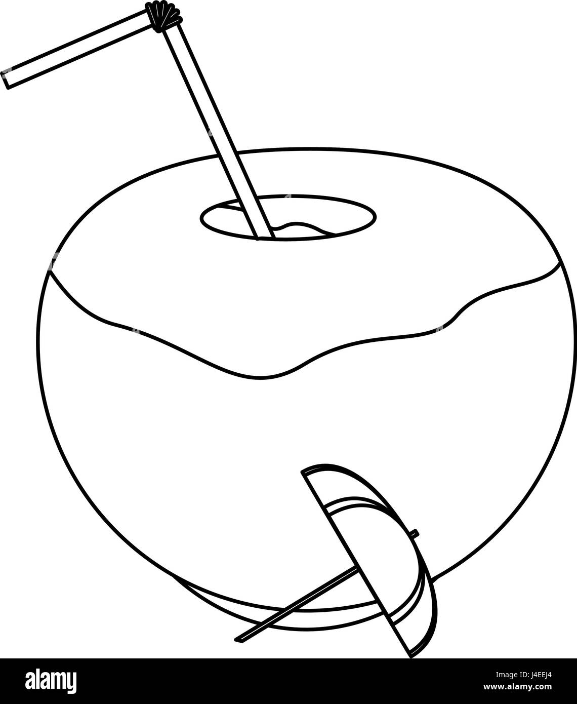 Tropical cocktail di noce di cocco con ombrello immagine icona Illustrazione Vettoriale