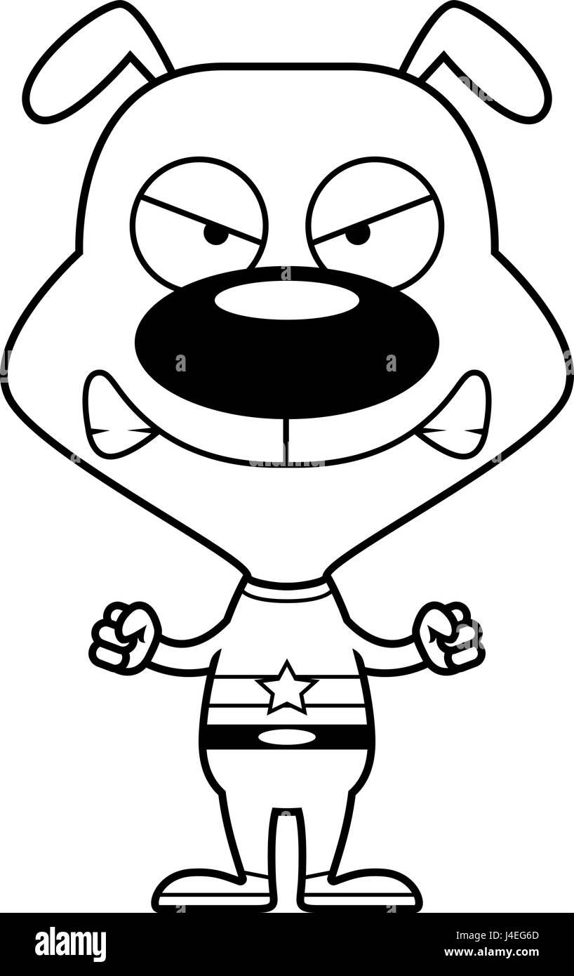 Un cartoon superhero cucciolo cercando arrabbiato. Illustrazione Vettoriale