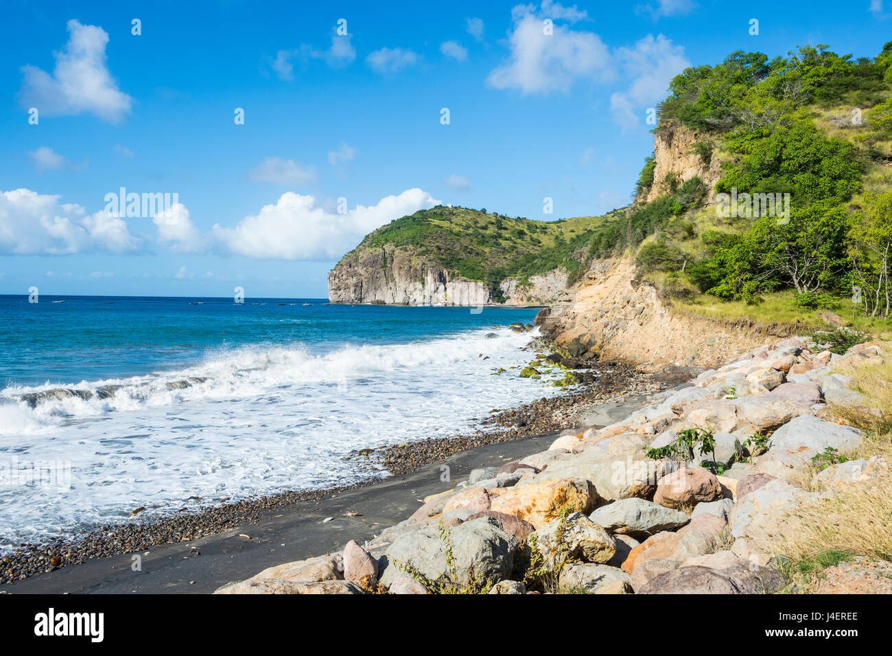 Sulla spiaggia vulcanica, Montserrat, British territorio di oltremare, West Indies, dei Caraibi e America centrale Foto Stock