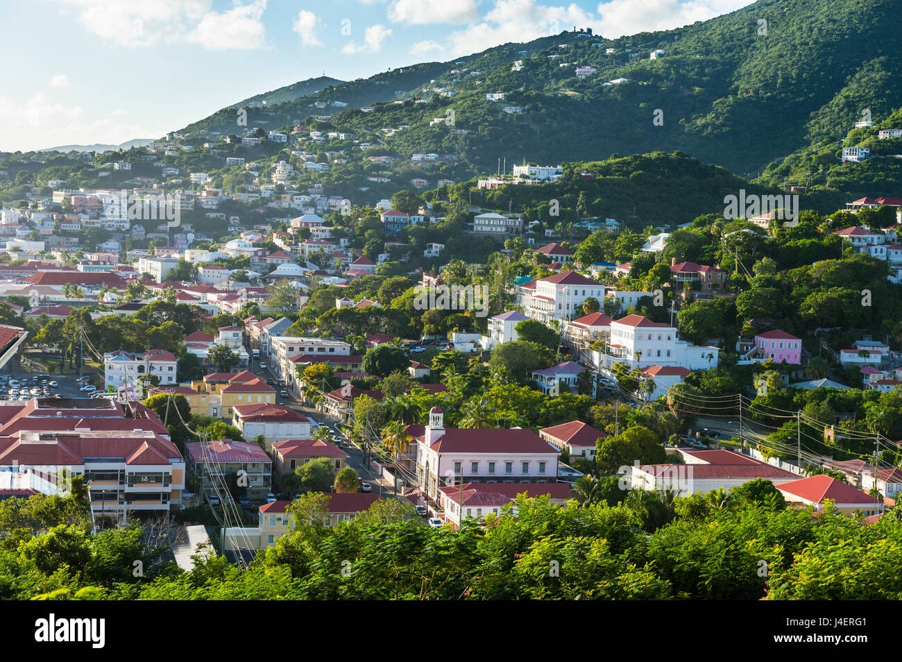 Vista su Charlotte Amalie, capitale di San Tommaso, Isole Vergini americane, West Indies, dei Caraibi e America centrale Foto Stock