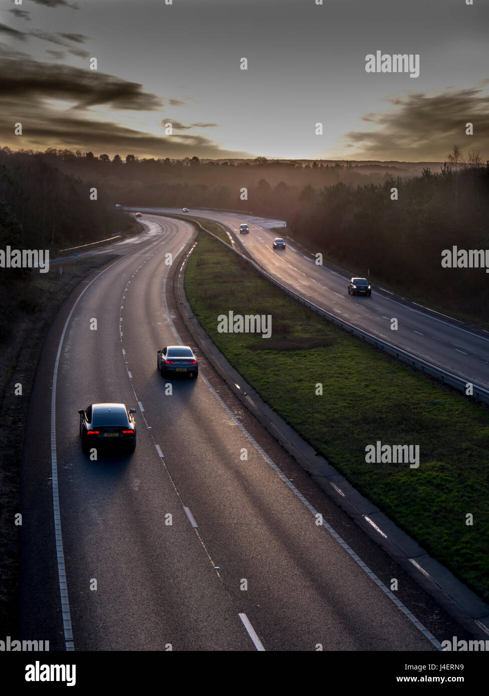 Autostrada A31 luce diurna, Surrey, England, Regno Unito, Europa Foto Stock
