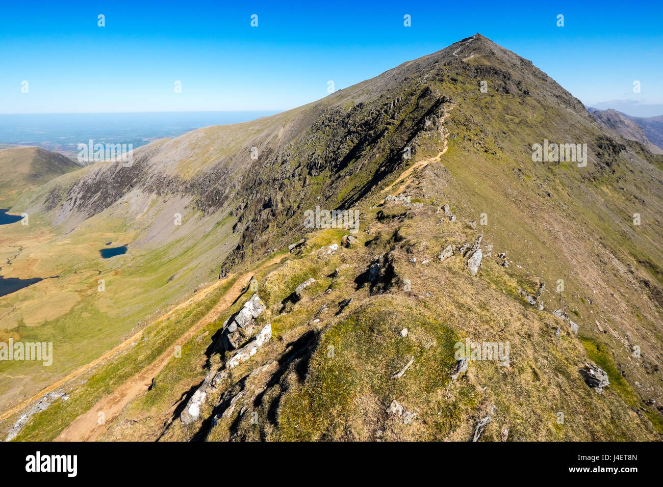 La cresta sud che conduce alla vetta del Snowdon, Snowdonia, il Galles del Nord Foto Stock