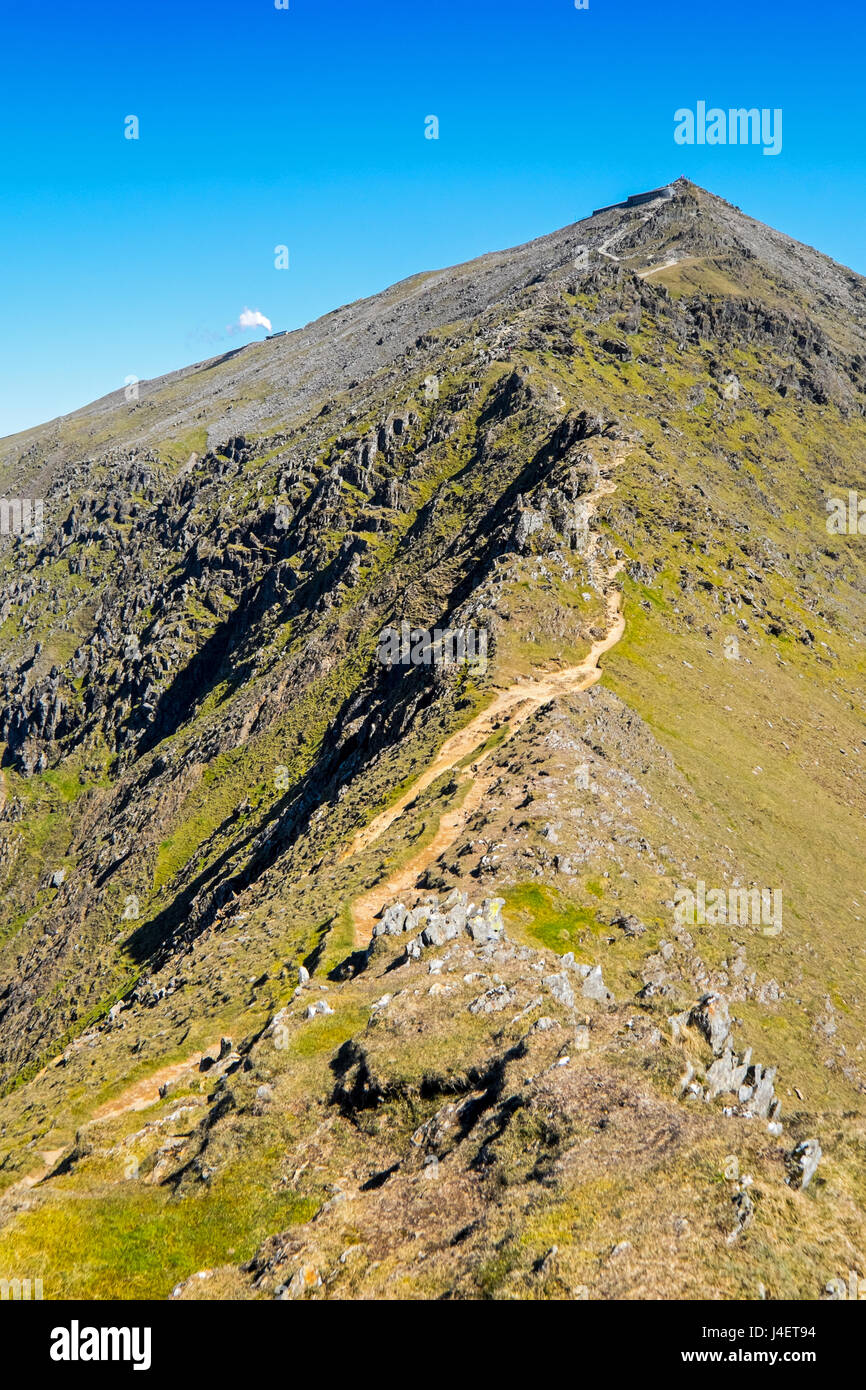 La cresta sud che conduce alla vetta del Snowdon, Snowdonia, il Galles del Nord Foto Stock