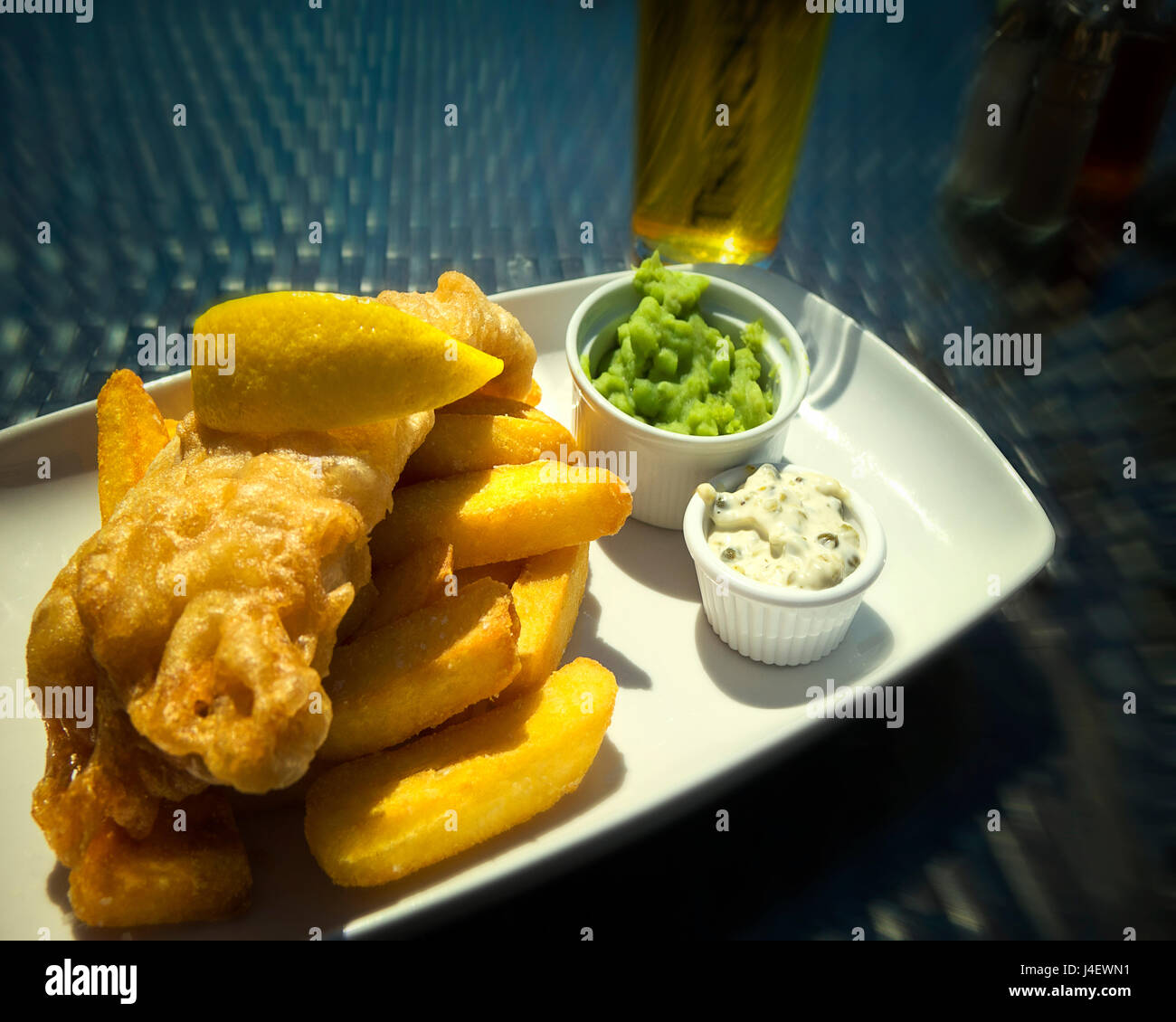 Concetto di cibo: Fish & Chips Foto Stock