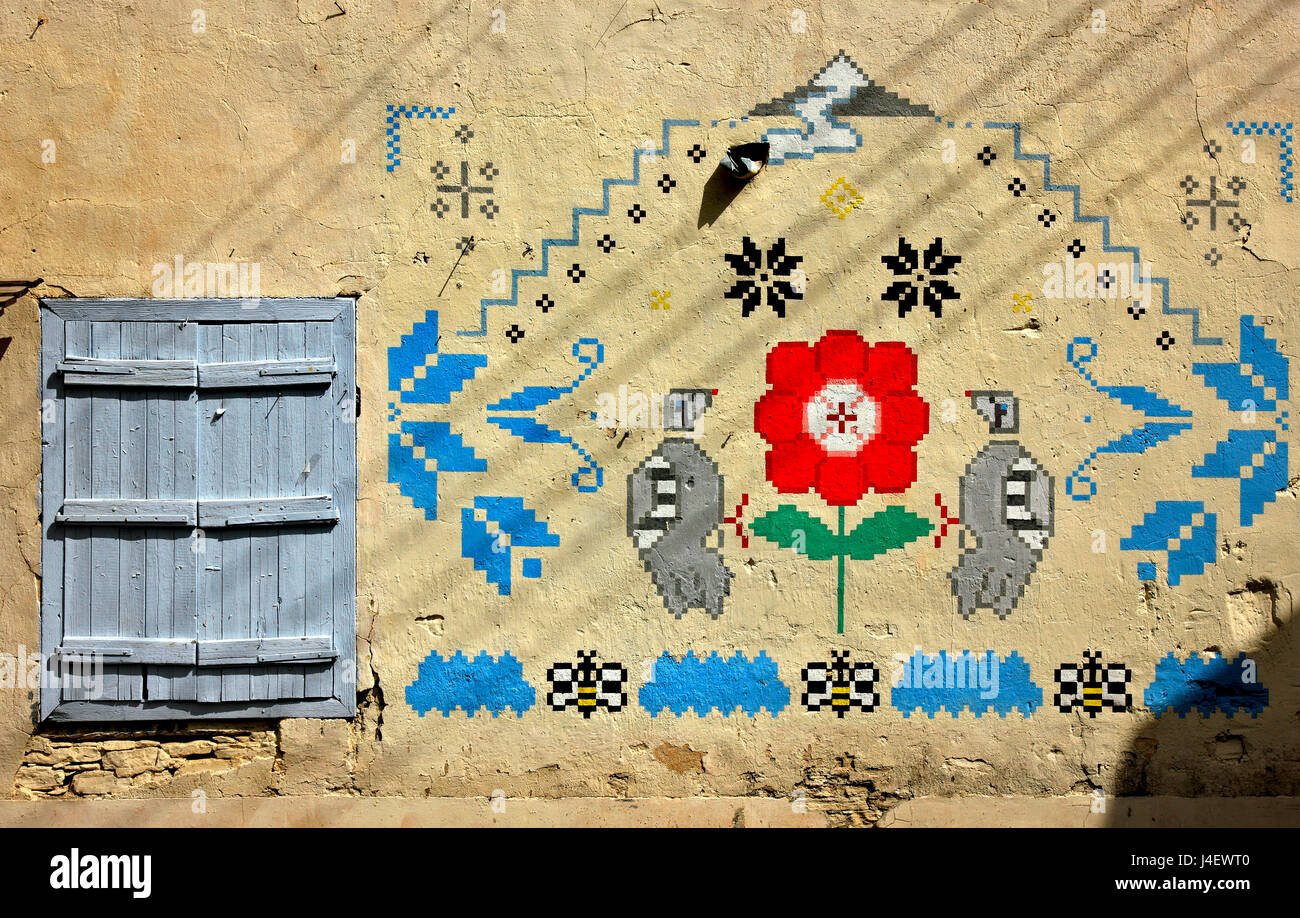 Il tradizionale 'graffiti' a kato drys, uno del Merletto e del ricamo villaggi", Larnaca District, isola di Cipro. Foto Stock
