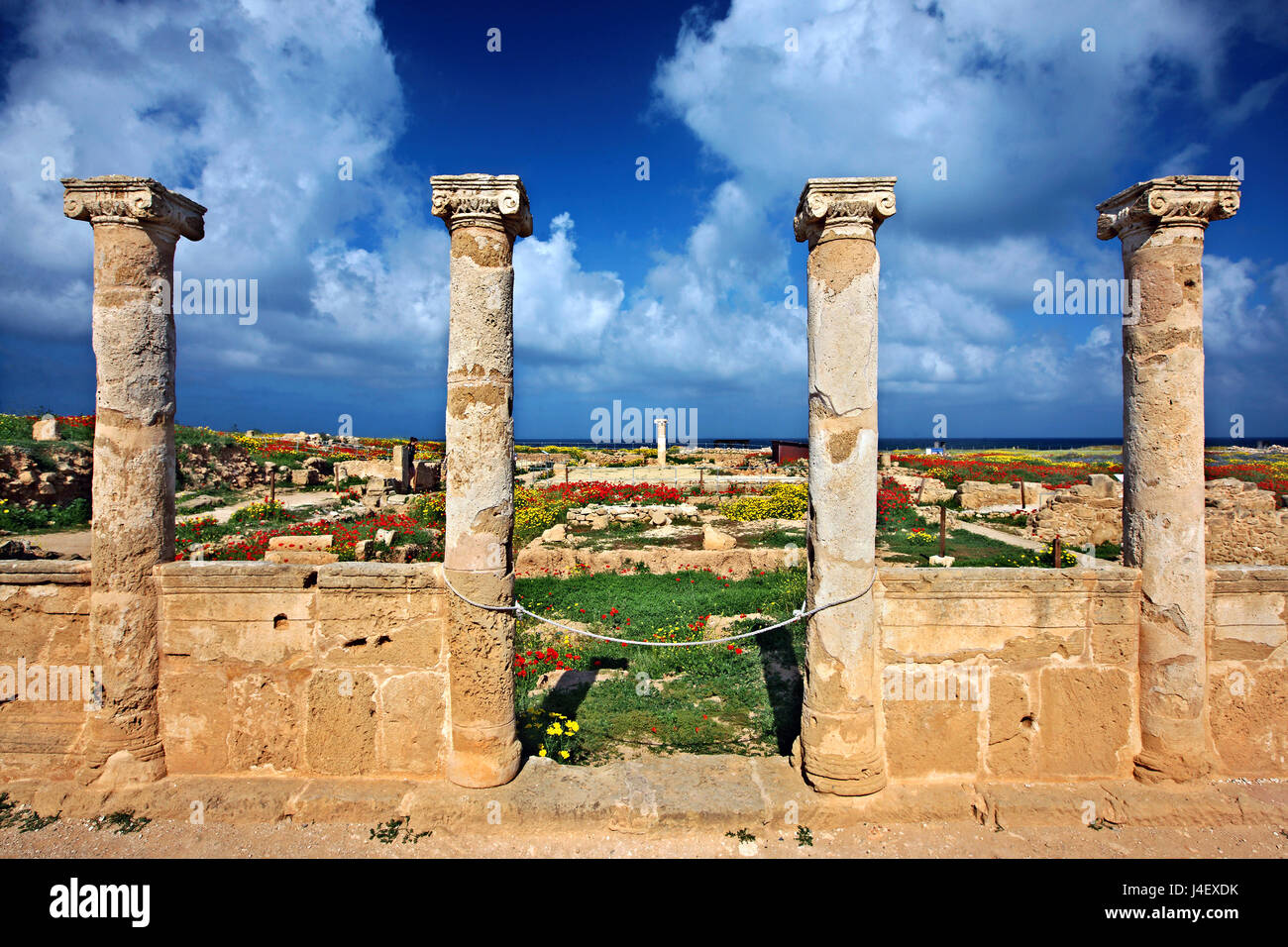 La 'casa di Teseo' presso il Parco Archeologico di Paphos (Patrimonio Mondiale dell'UNESCO) Cipro. Foto Stock