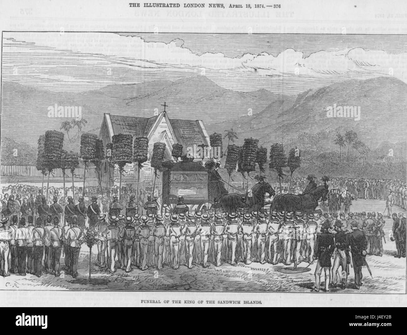 The Illustrated London News pubblicò un resoconto del funerale del re delle Isole Sandwich (Hawaii) del 1874. L'articolo include i dettagli delle cerimonie funebri e del loro significato culturale nel regno. Foto Stock