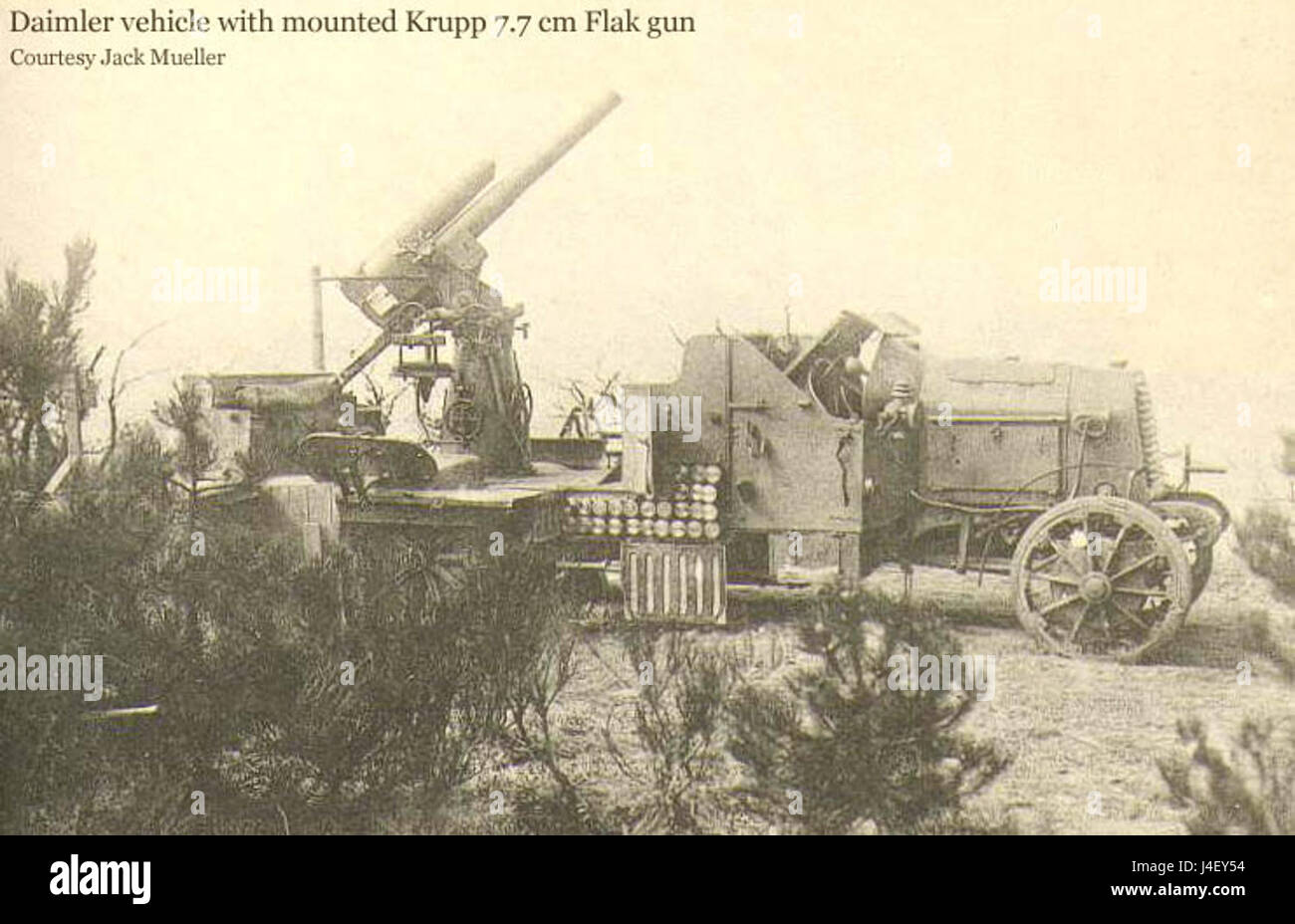 Il Krupp Daimler 7,7 cm flak è un cannone antiaereo tedesco utilizzato durante la seconda guerra mondiale. È stato progettato per contrastare gli aerei nemici con la sua elevata velocità e capacità di puntamento precise, rendendolo un componente chiave nella strategia di difesa aerea tedesca durante la guerra. Foto Stock