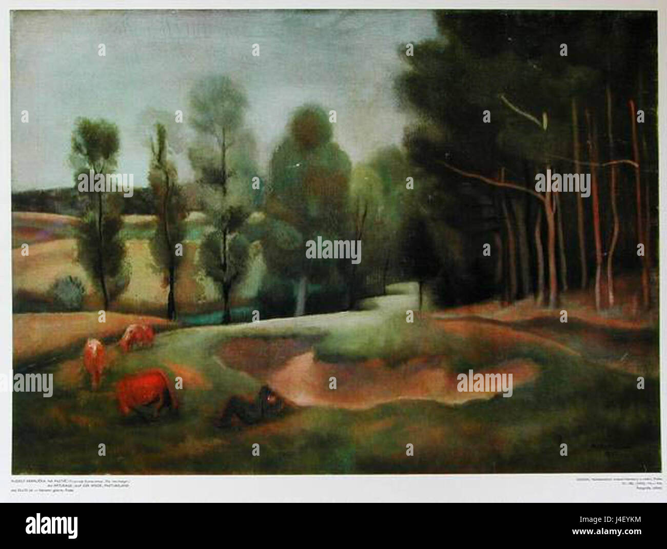 L'opera "Na pastve" di Rudolf Kremlicka è un dipinto del XIX secolo che raffigura la vita rurale, probabilmente una scena pastorale, concentrandosi sull'ambiente naturale e sulla vita quotidiana. Foto Stock