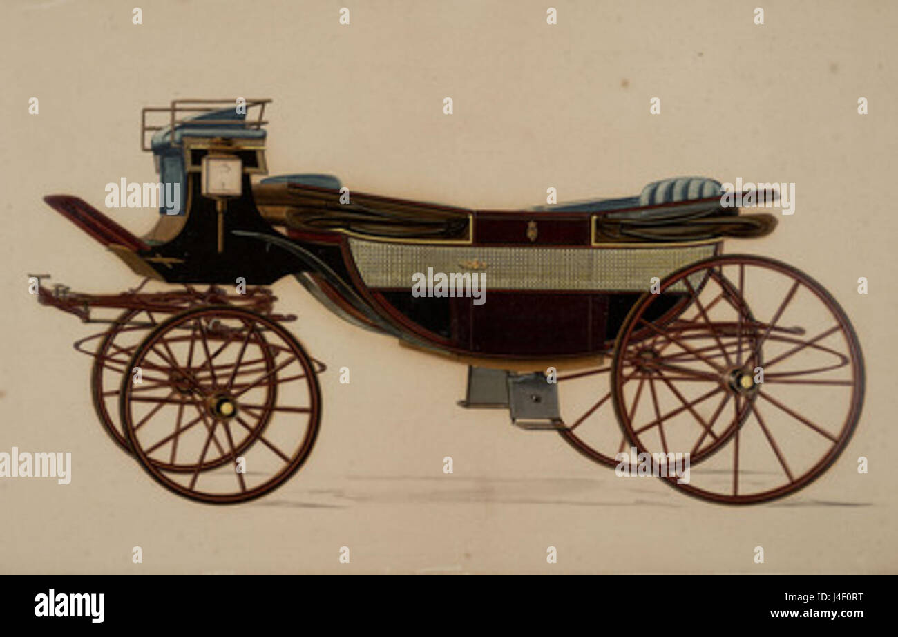 Il landau del XIX secolo, trainato da cavalli, è un veicolo che riflette l'eleganza e il design tecnologico dell'epoca, spesso utilizzato per il trasporto da parte della classe superiore. Foto Stock