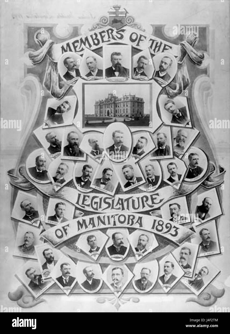 Questa immagine storica del 1893 mostra i membri della legislatura della provincia di Manitoba, che mostrano il contesto politico e governativo dell'epoca in Canada. Foto Stock