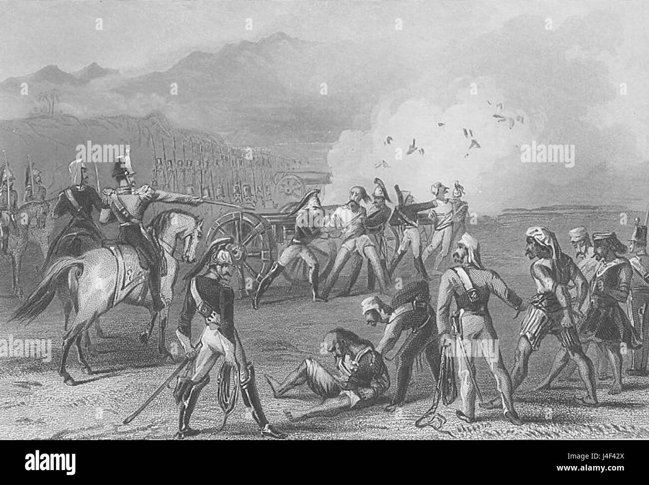Soffiatura Sepoys Mutinous da pistole 8 settembre 1857 incisione in acciaio Foto Stock