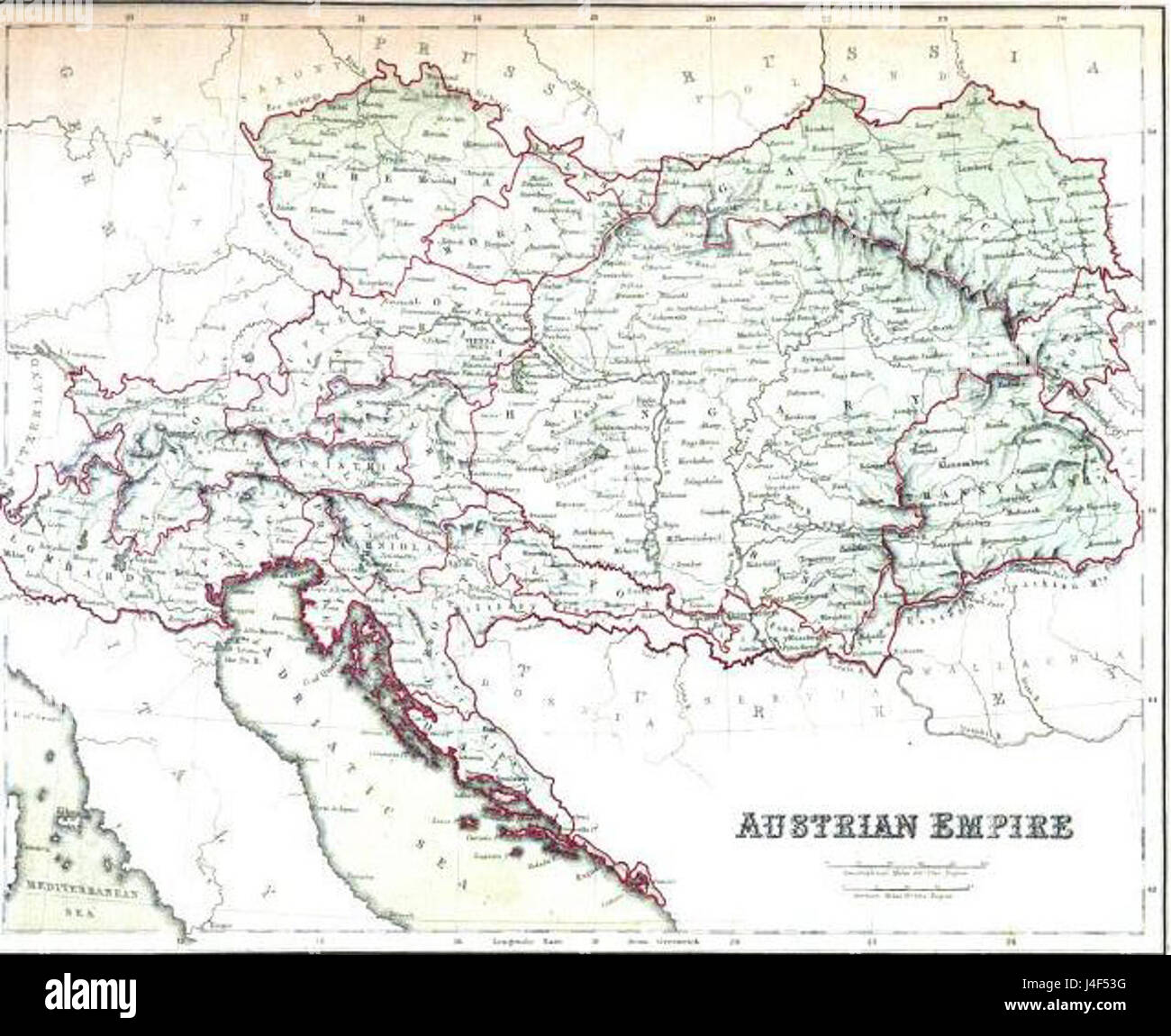 Mappa dell'Impero Austriaco 1855 Foto Stock