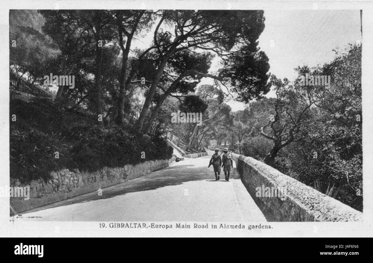 Un percorso che attraversa la strada principale Europa all'interno dei Giardini Alameda, fornendo un percorso panoramico e tranquillo per i visitatori. Foto Stock
